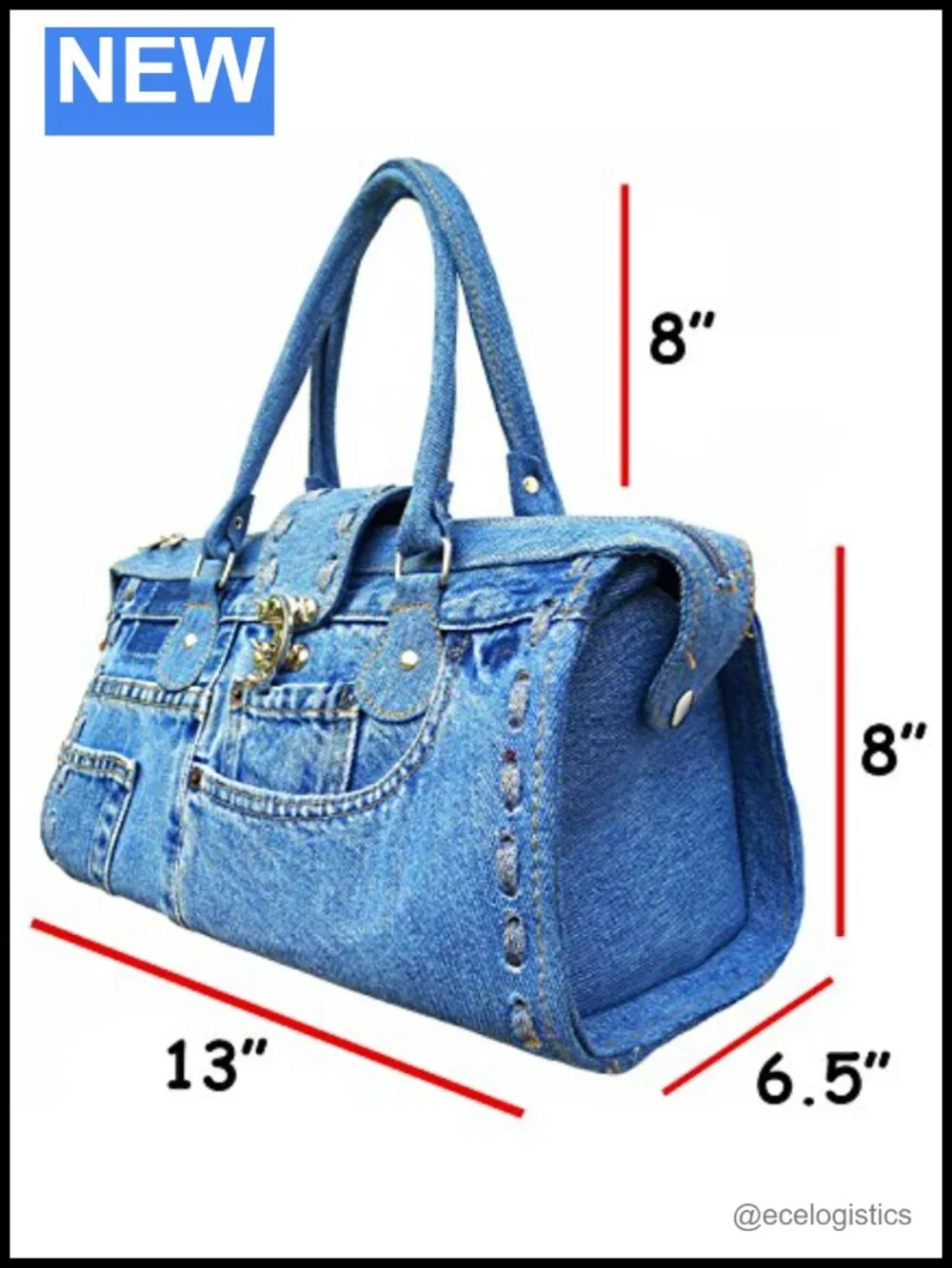 Upcycled Denim Doctor Style Top Handle Satchel Structured Handbag Purse